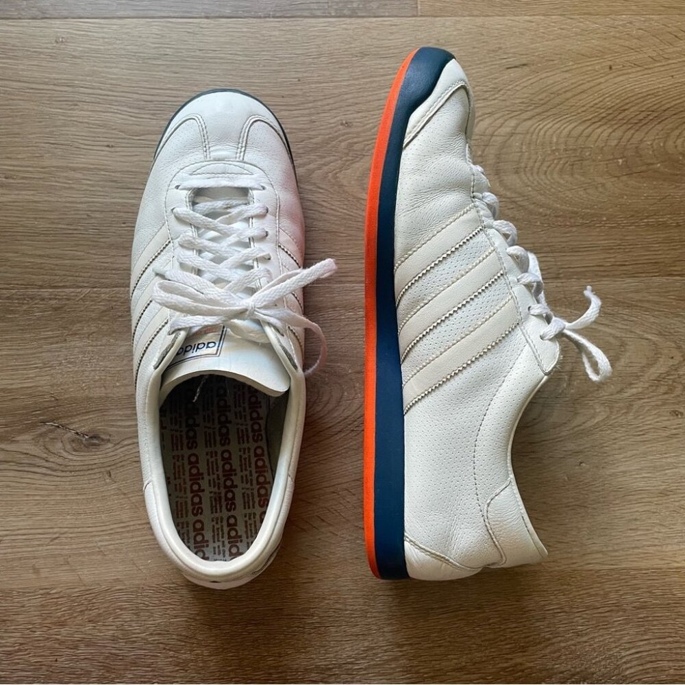 White Adidas Sneakers, Adidas the Sneeker, Orange Blue Sole, Size 11W, 42.5 Euro